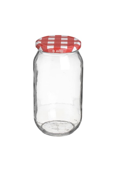 OEM Borcan de depozitare din sticlă, cu capac roșu în carouri, 1 L, practic p...