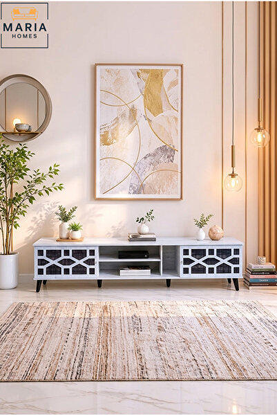 MARIA HOMES Modern TV Unit with Geometric Door Design and Open Storage – Cont...