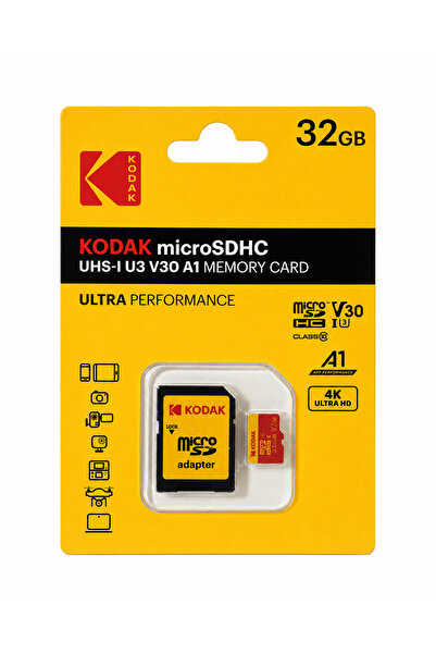 Kodak بطاقة ذاكرة مايكرو SD سعة 32 جيجابايت UHS-I U3/V30/A1 + محول (أحمر)