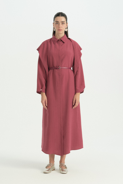 Nihan Modal Dress with Scarf Detail - Burgundy