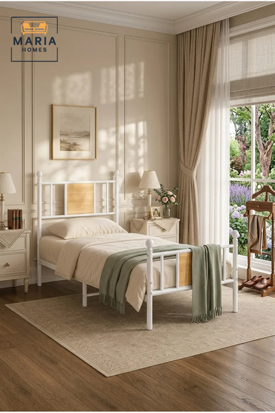 MARIA HOMES إطار سرير معدني مفرد عصري مقاس 90 × 190 سم - سرير فولاذي أبيض مع ...
