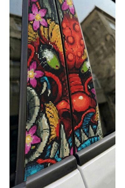 NET REKLAM Graffiti ve Çiçek Desenli Piksel Sanatı Kapı Direği Folyo Kaplama ...