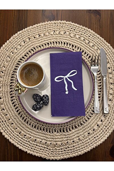 kidspartim Silver Gilded Purple Bow Printed Waiter Folding Napkin 16 Pieces