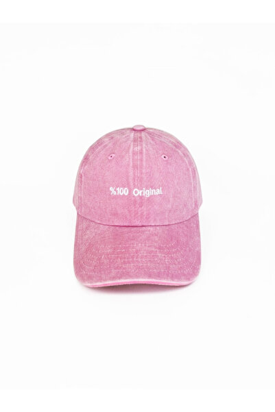 EFENDİŞAPKA Yazılı Pembe Nakışlı Unisex Vintage Tarz Eskitme Yıkamalı Şapka