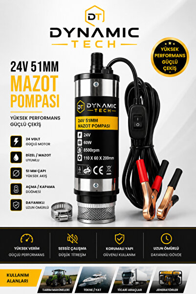 DynamicTech 24 Volt Mazot Ve Su Zeytin Yağı Vs Sıvı Aktarma Pompası Dalgıç Po...