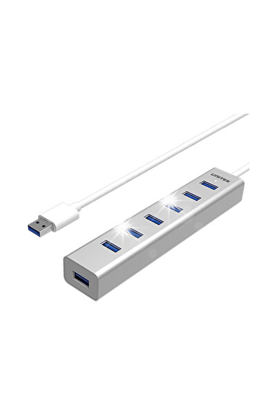 Unitek Y-3090 argintiu, hub USB cu 7 porturi USB 3.0 + alimentator, 5Gbps