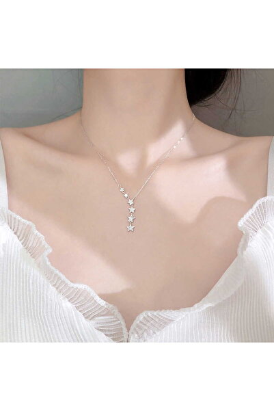 toptanhanem Star Design Zircon Stone Women's Steel Necklace - Non-Tarnish Sil...