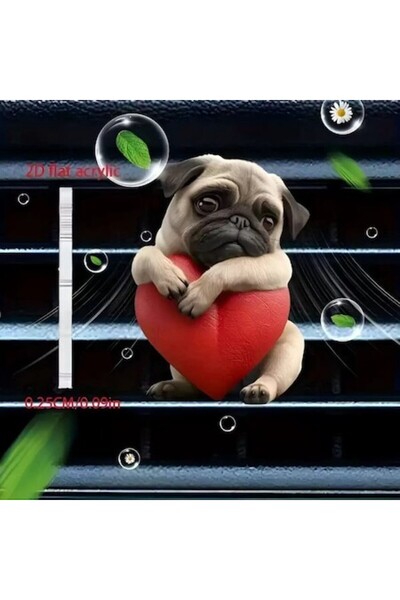 OEM Odorizant auto pentru grila ventilatie, model catel pug dragut cu inima r...