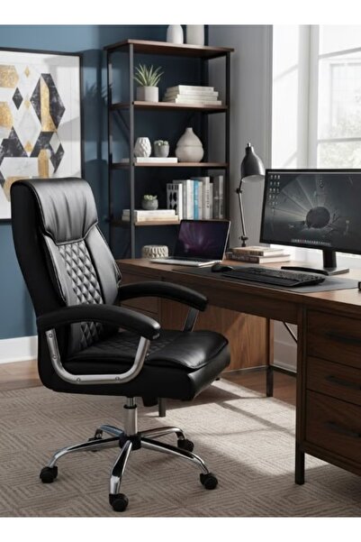 Generic Executive Leather Swivel Office Chair Black Color | Adjustable Armres...