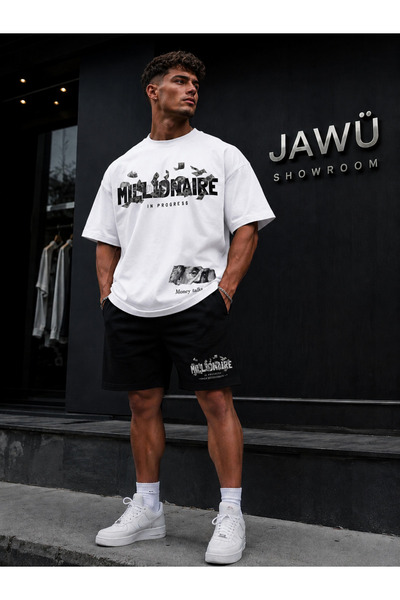 JAWÜ STYLE Mi̇lionare Printed Oversize Premium Cotton T-Shirt-Shorts Set