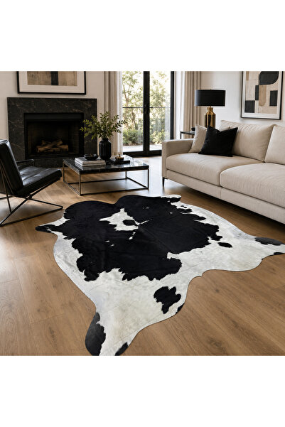 deco marié Hakiki Siyah Beyaz Dana Derisi Halı 211x233 cm – Büyük Boy Cesur D...