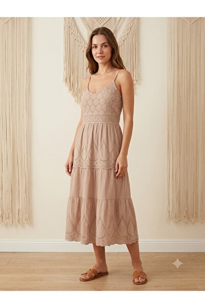 MELTEM COLLECTION Thin Strap Embroidered Muslin Dress