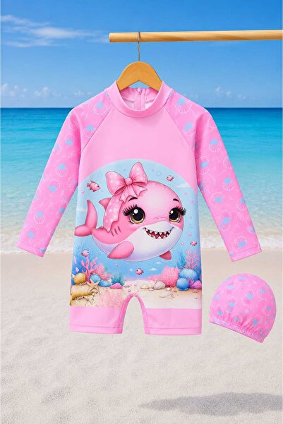 CHİCKİDSWEAR Kız Çocuk UV Korumalı Uzun Kollu Gizli Fermuarlı Boneli Mayo
