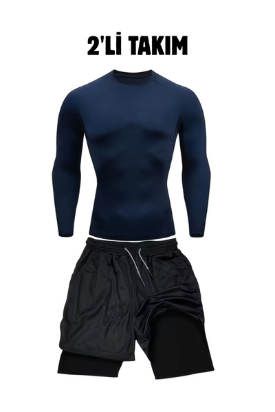RUTBİL SPORTS 2'Lİ KISA TAYTLI ŞORT & COMPRESSİON BODY SET- FUTBOL-GYM-KOŞU E...