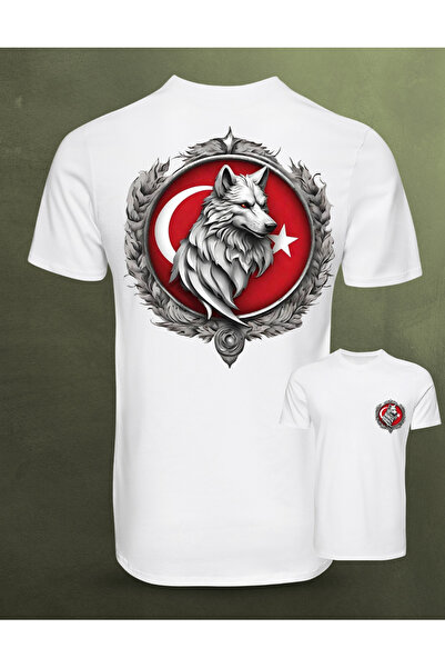 TİMİSİVA Unisex Oversize Wolf Turkish Flag Printed Crew Neck Short Sleeve Bla...