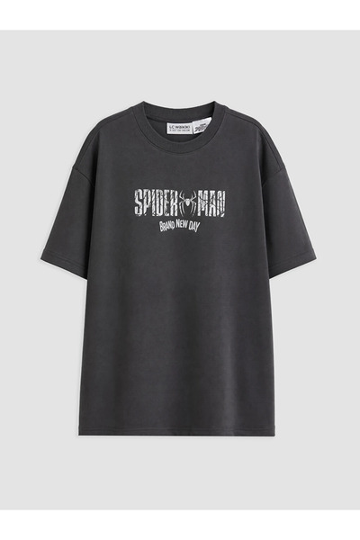 LC Waikiki Antrasit Bisiklet Yaka Spider-Man Baskılı Erkek Çocuk Tişört