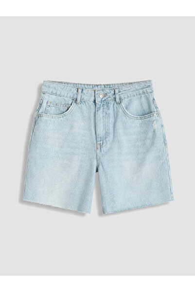 LC Waikiki Blue High Waist Bermuda Fit Women's Jean Shorts
