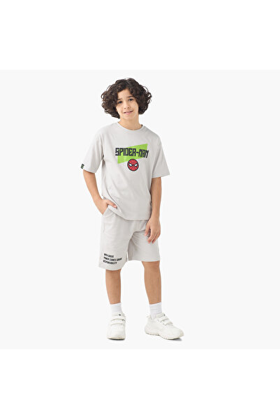 Marvel Crew Neck Short Sleeves T-shirt and Shorts Set with Spider-Man Print