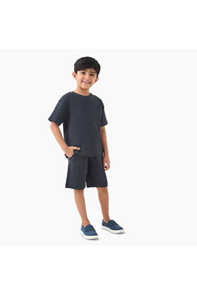 Juniors Boys T-shirt and Shorts Set with Textured Detail - Cotton - Short Sle...