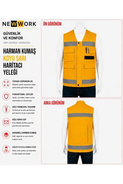 Newwork HARMAN KUMAŞ REFLEKTÖRLÜ KOYU SARI HARİTACI İŞ YELEĞİ