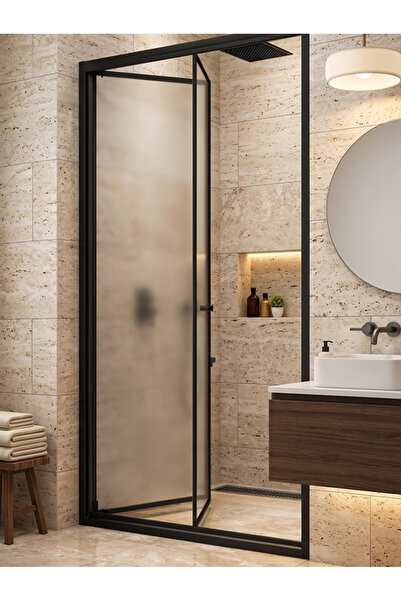 Waterline Duşakabin Ön Cephe Katlanır Akordiyon Kapı Siyah Profil Buzlu 4mm T...