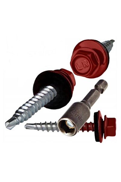 OEM Βίδα με ροδέλα EPDM 4.8x35 Κόκκινο RAL 3011 (σετ 250 τεμαχίων) + Μαγνητικ...