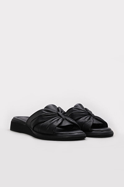 Ayakkabıhane Inside and Outside Genuine Leather Black Women's Cross Slippers ...