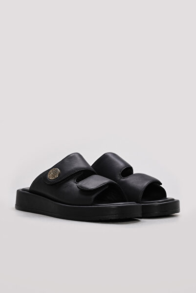 Ayakkabıhane Inside and Outside Genuine Leather Black Orthopedic Women's Slip...