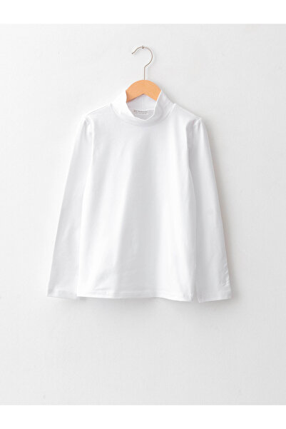 LC Waikiki Tricou de bumbac pentru fete, cu guler înalt, simplu, cu mânecă lungă