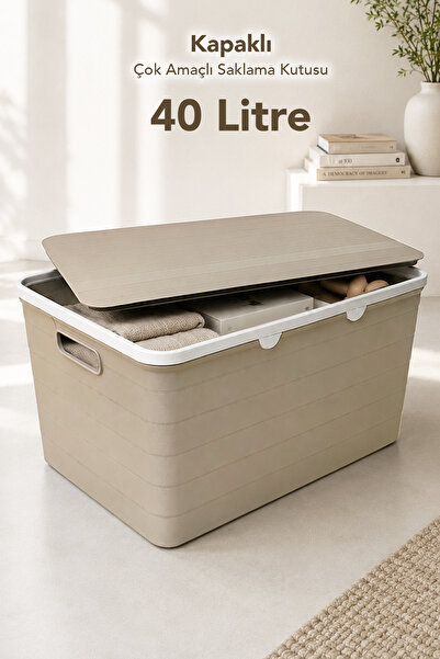 Meleni Home 40Lt Decorative Storage Box - Bathroom Kitchen Organizer with Lid...