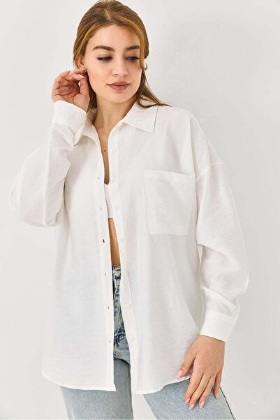 Raneel Kazançlı Alışveriş Women's Black Off-Shoulder Casual Shirt White