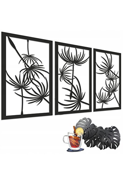 Naklejkomania Triptic, panou traforat papadii, decor boho, tablou 3D pentru c...