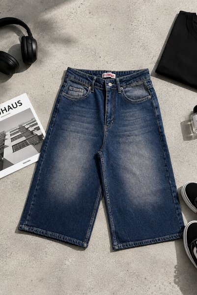 GRİİ WEAR Urban Fit Denim Capri Shorts