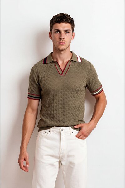 Sea Style Knitted Patterned Polo Neck Knitwear T-Shirt