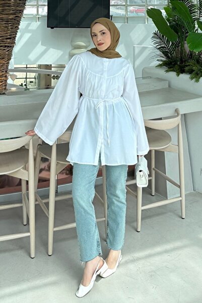 lamelif Tie-Detail Hijab Shirt White