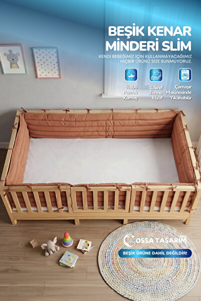 yasetex tasarım Montessori Beşik Kenar Koruma Takımı %100 Pamuk - Kiremit - B...