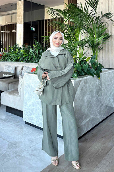 İmajButik Khaki Jacket and Pants Striped Suit