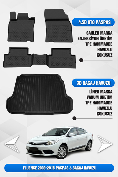 Sahler Renault Fluence 2009-2016 Uyumlu 4.5D Premium Havuzlu Oto Paspas ve Li...