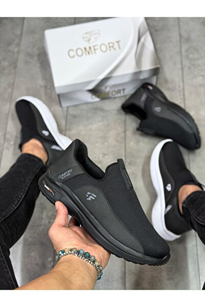 Comfort Ayakkabı Men's Daily Comfortable Light Sole Slip-On Sports Shoes Black