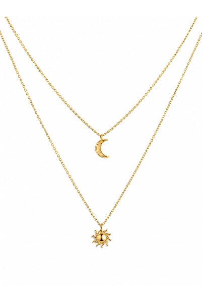 Aur 585 Lănțișor dublu damă din aur galben 14k, model soare și lună, 45 cm, 1...