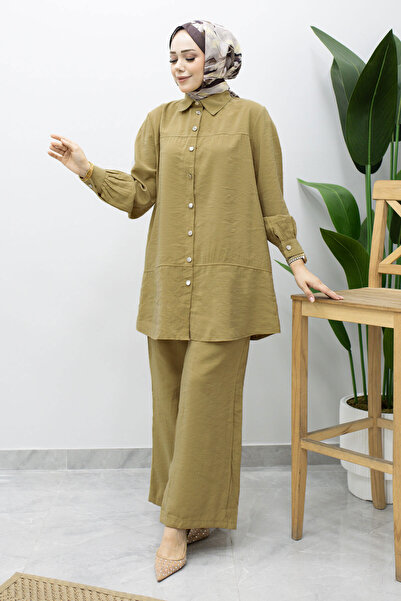 Tesettür Dünyası Buttoned Modal Suit Tsd260169 Oil Green