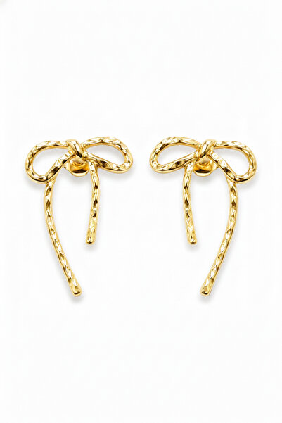 Jack Ferrero Gold Color Hammered Texture Bow Design Bijoux Earrings Women's J...