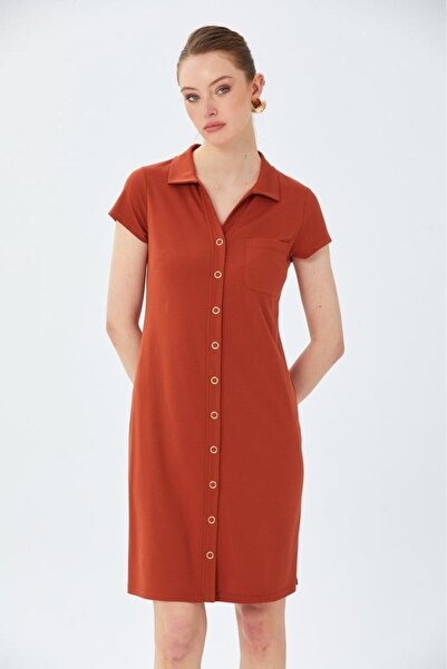 İKİLER Polo Yaka Önü Çıtçıtlı Elbise 026-2507