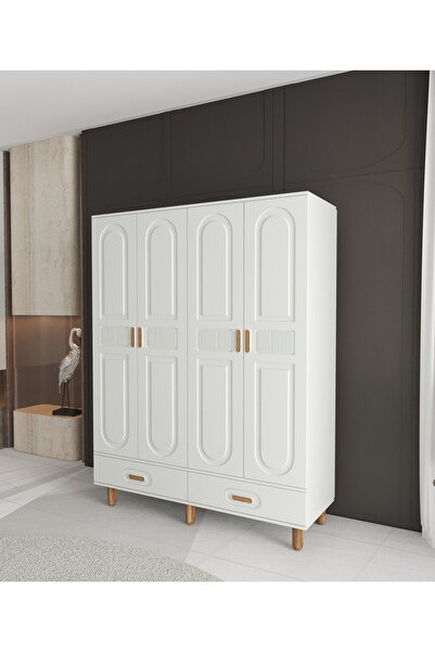 Teen & Bright %100 MDF Dova 4 Kapaklı Çekmeceli Modüler Gardırop - Beyaz