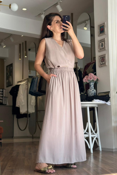 Unique Boutique Beige Tencel Fabric Skirt-Blouse Set