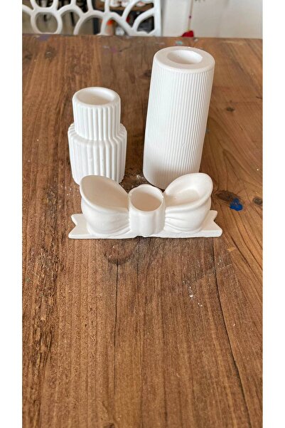 Şamdan/mumluk 3lü set (Çizgili konik, katmanlı konik ve fiyonk model)