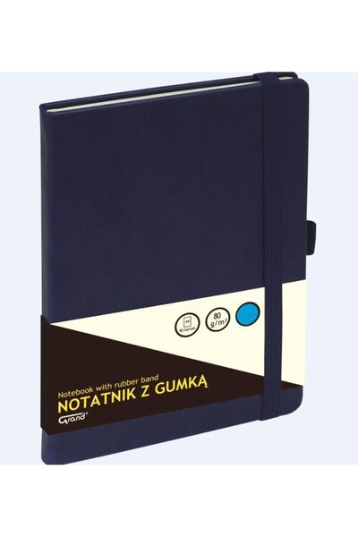 GRAND Blocnotes A5/80 pagini, cu grilă, cu bandă elastică, bleumarin