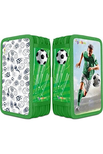 Gimboo penar școlar, cu accesorii, 3 compartimente, cu bilă, verde