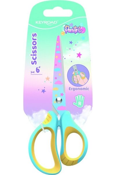 KEYROAD Foarfece School Pastel, ergonomic, 15,5cm, blister, mix de culori