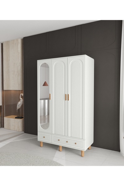 Teen & Bright %100 MDF Mila 3 Kapaklı Çekmeceli Modüler Gardırop - Beyaz